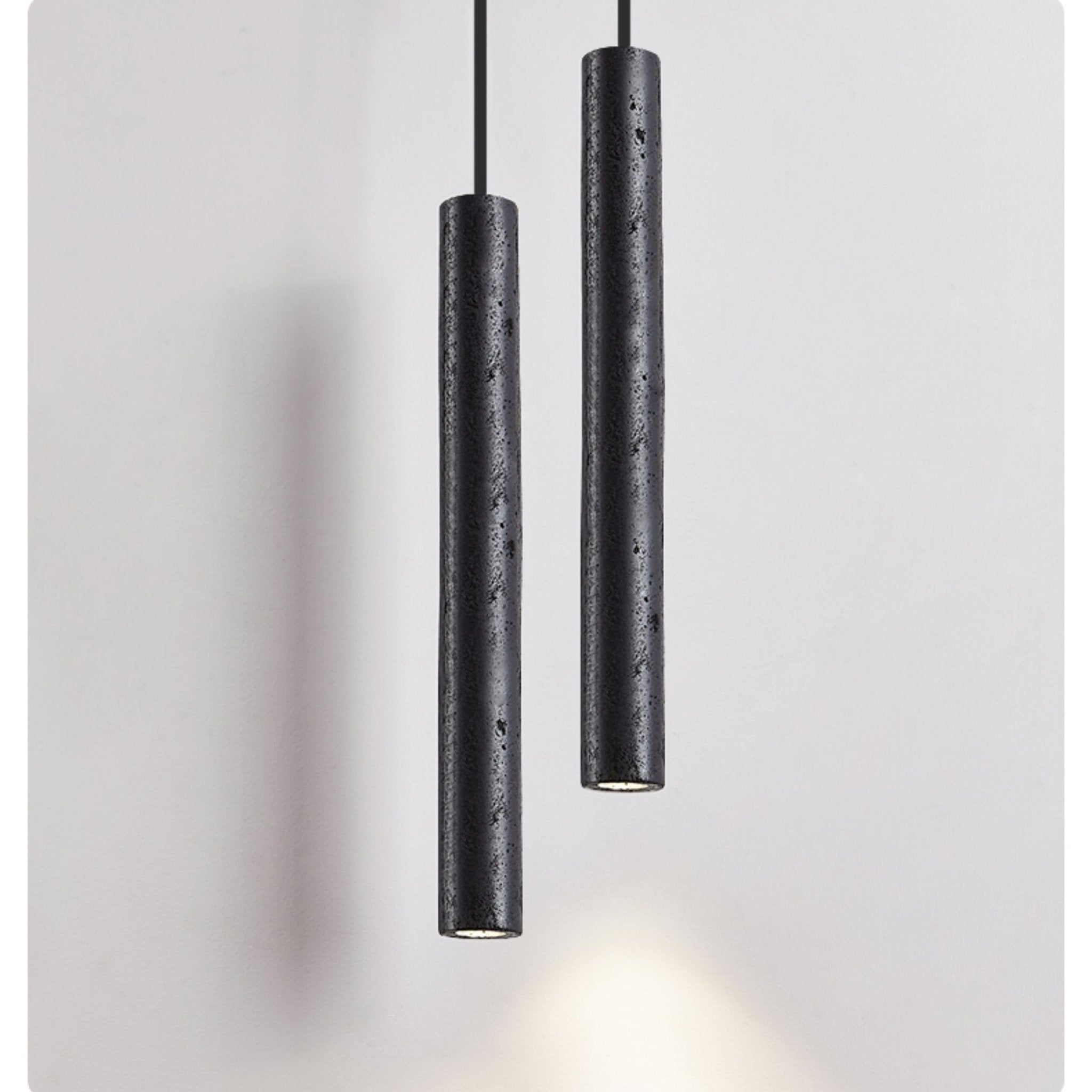 Fosb Slim Black Travertine Tube Pendant Light