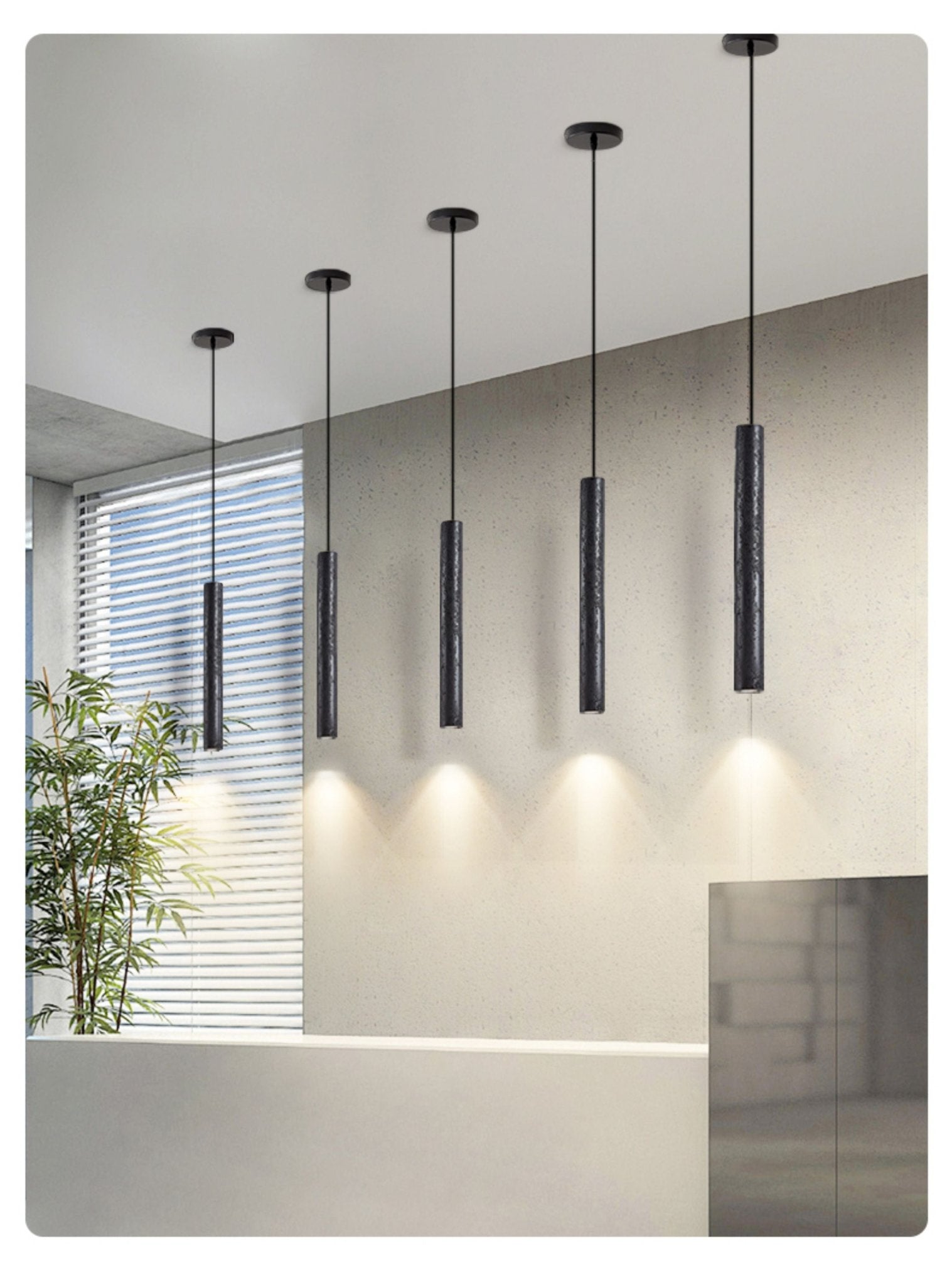 Fosb Slim Black Travertine Tube Pendant Light