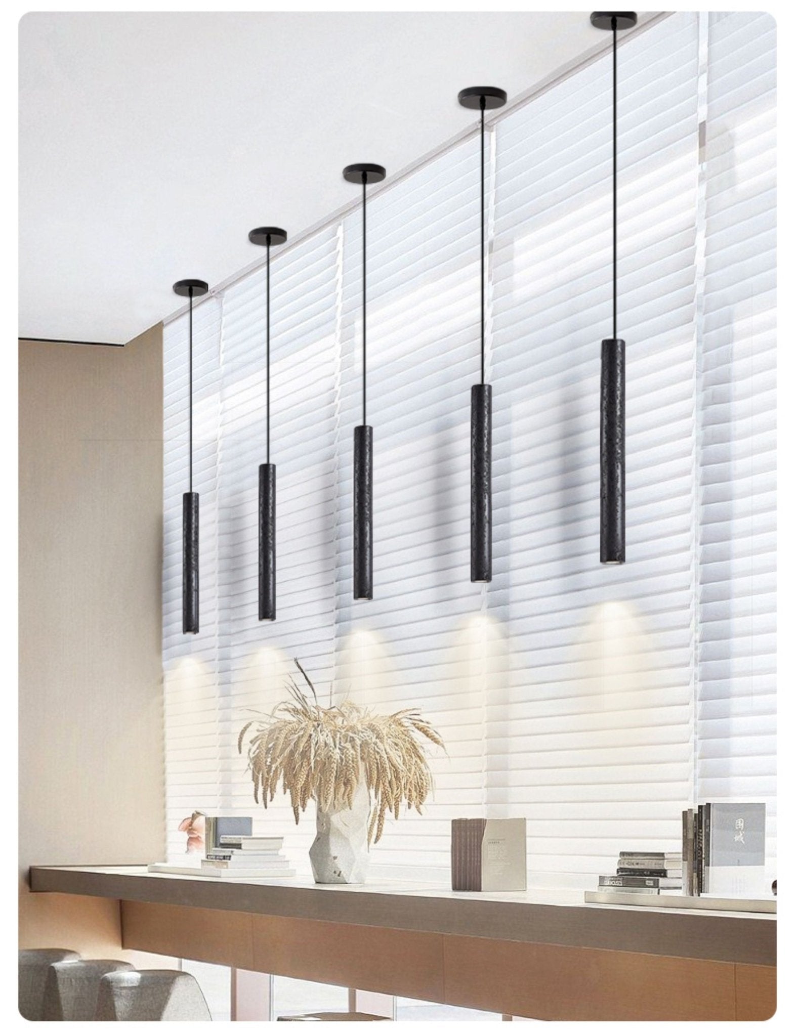 Fosb Slim Black Travertine Tube Pendant Light