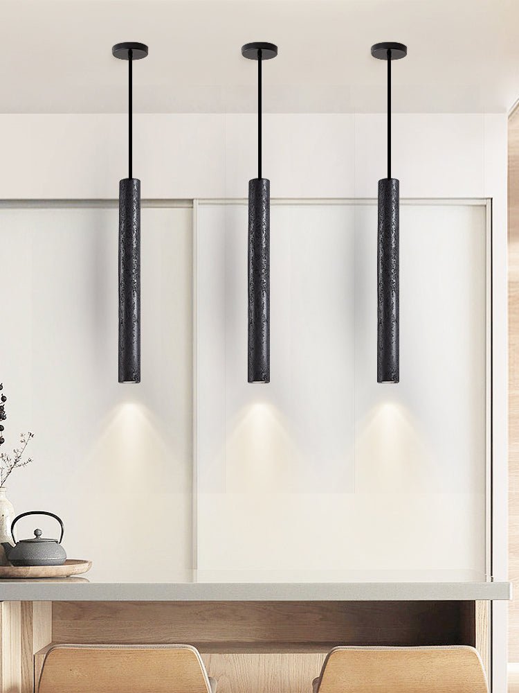 Fosb Slim Black Travertine Tube Pendant Light
