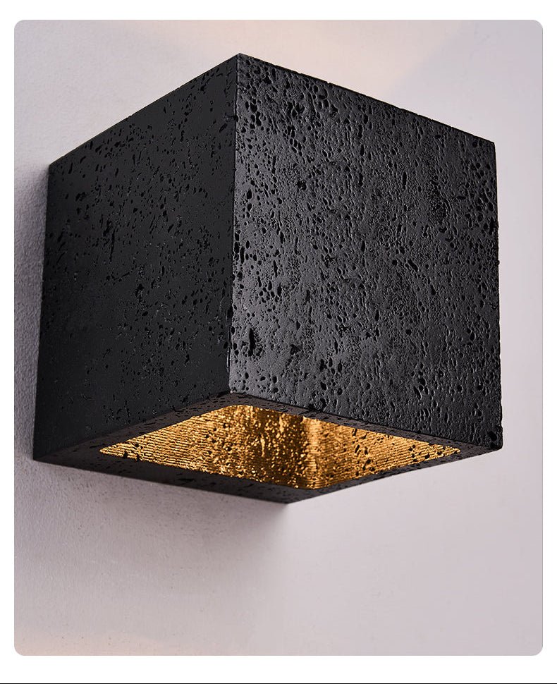 Valeise Cube Black Travertine Wall Lamp