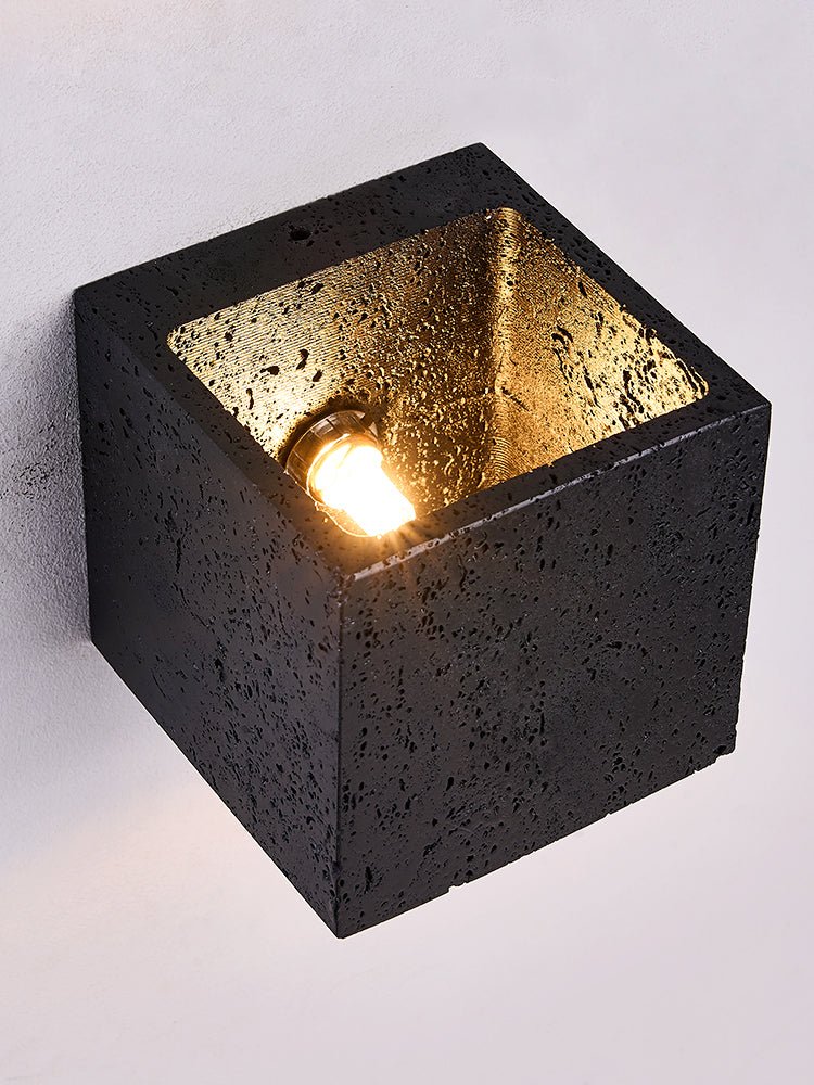 Valeise Cube Black Travertine Wall Lamp