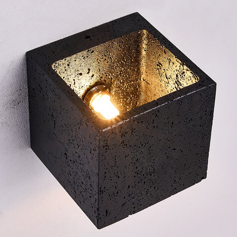 Valeise Cube Black Travertine Wall Lamp