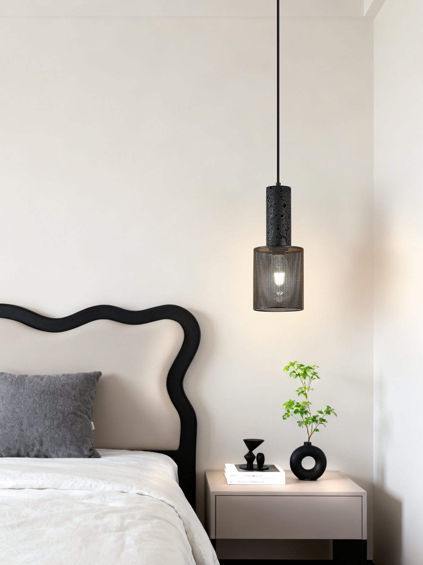 Mona Black Travertine Metal Mesh Pendant Lamp