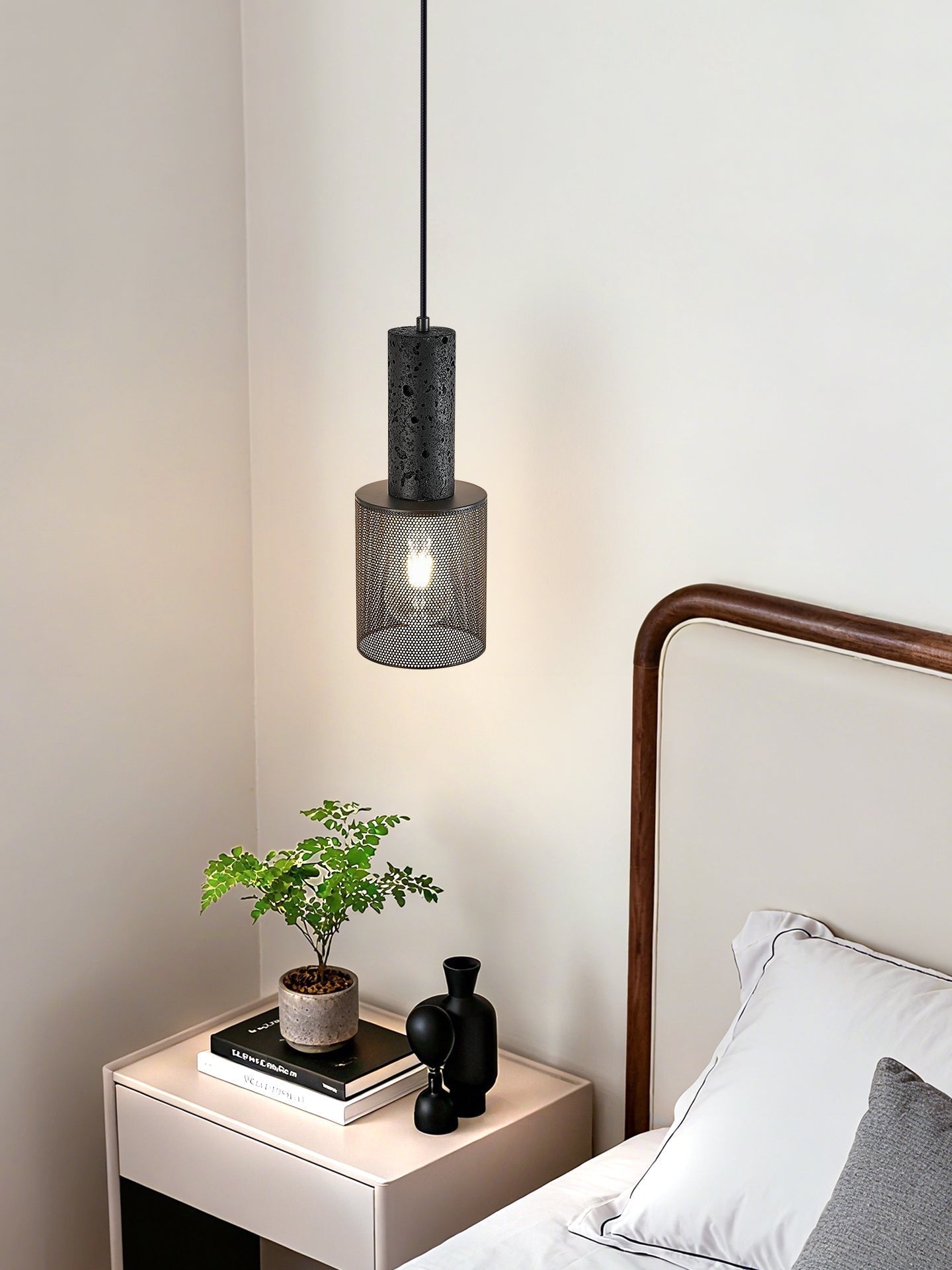 Mona Black Travertine Metal Mesh Pendant Lamp