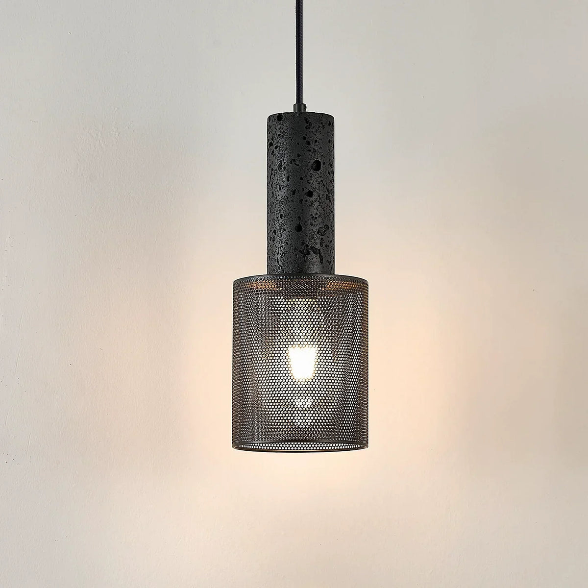 Mona Black Travertine Metal Mesh Pendant Lamp