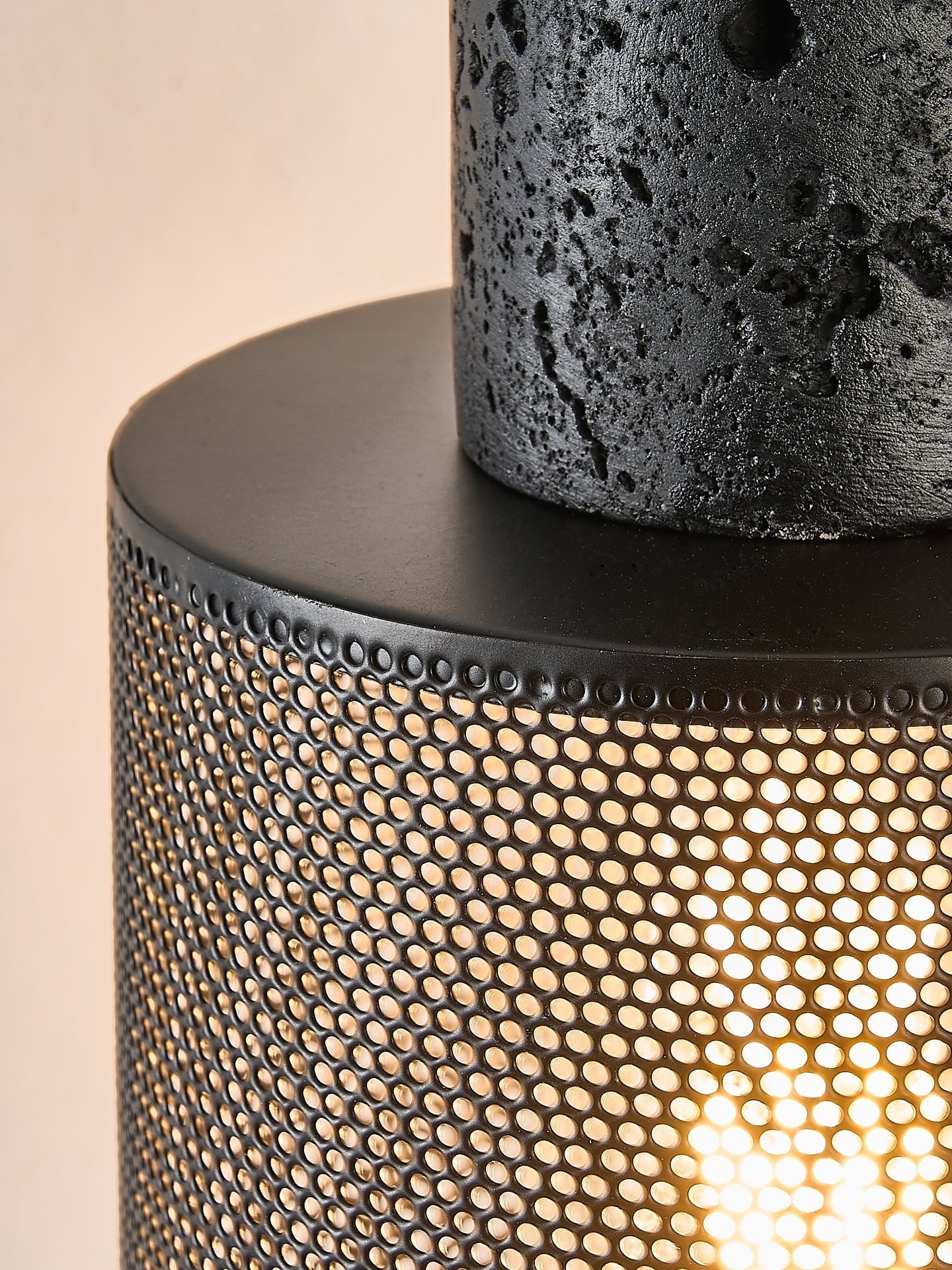 Mona Black Travertine Metal Mesh Pendant Lamp