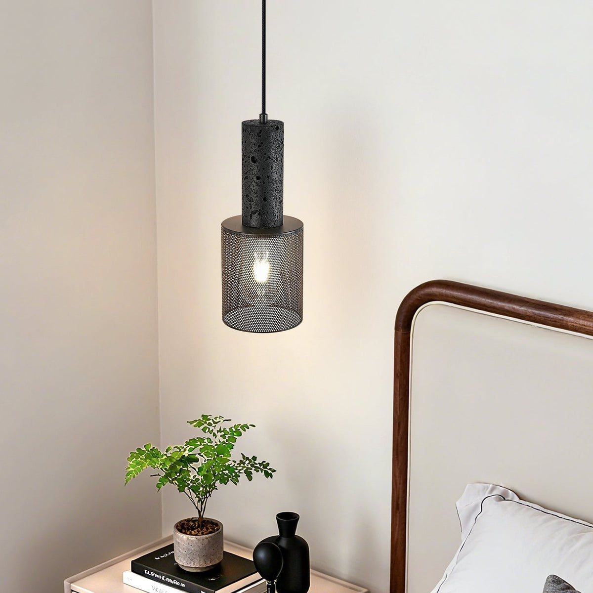 Mona Black Travertine Metal Mesh Pendant Lamp