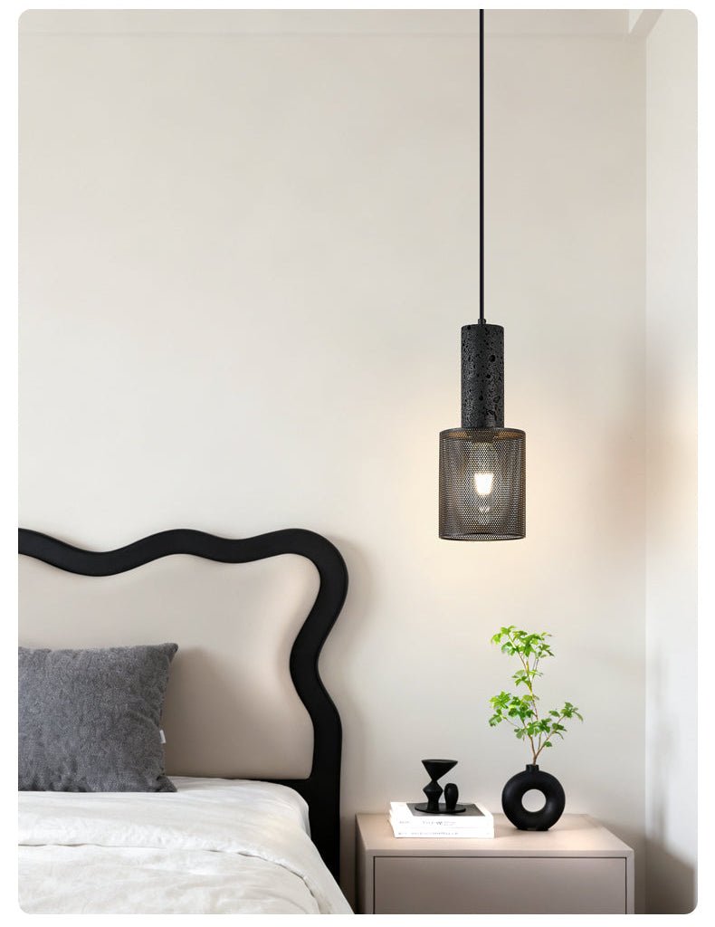 Mona Black Travertine Metal Mesh Pendant Lamp