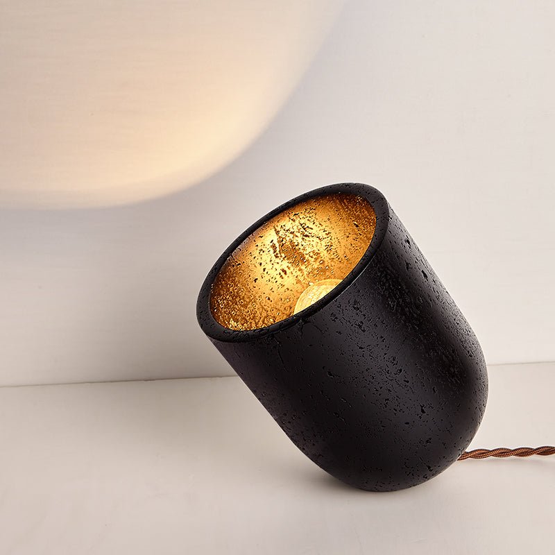 Lumi Minimalist Black Travertine Table Lamp