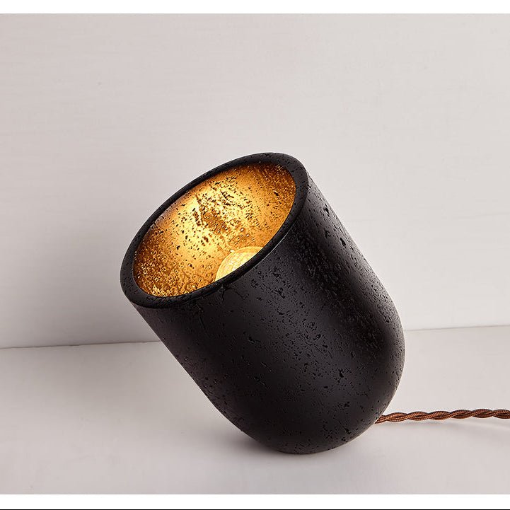Lumi Minimalist Black Travertine Table Lamp