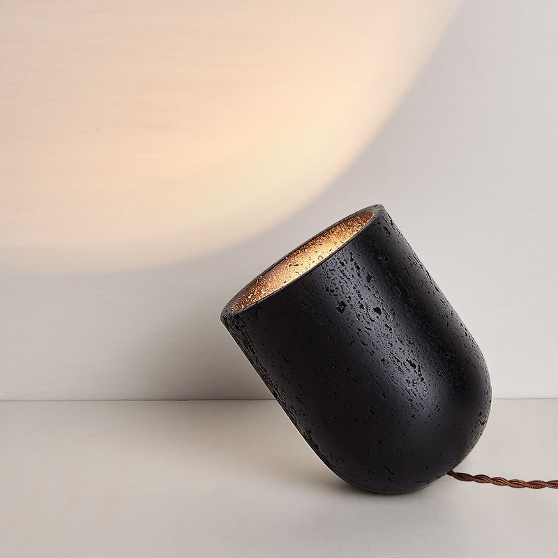 Lumi Minimalist Black Travertine Table Lamp