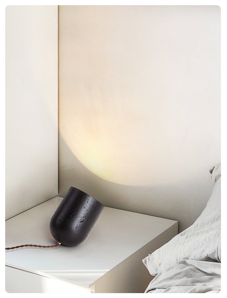 Lumi Minimalist Black Travertine Table Lamp