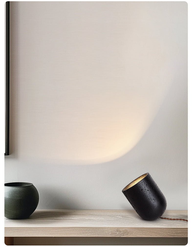 Lumi Minimalist Black Travertine Table Lamp