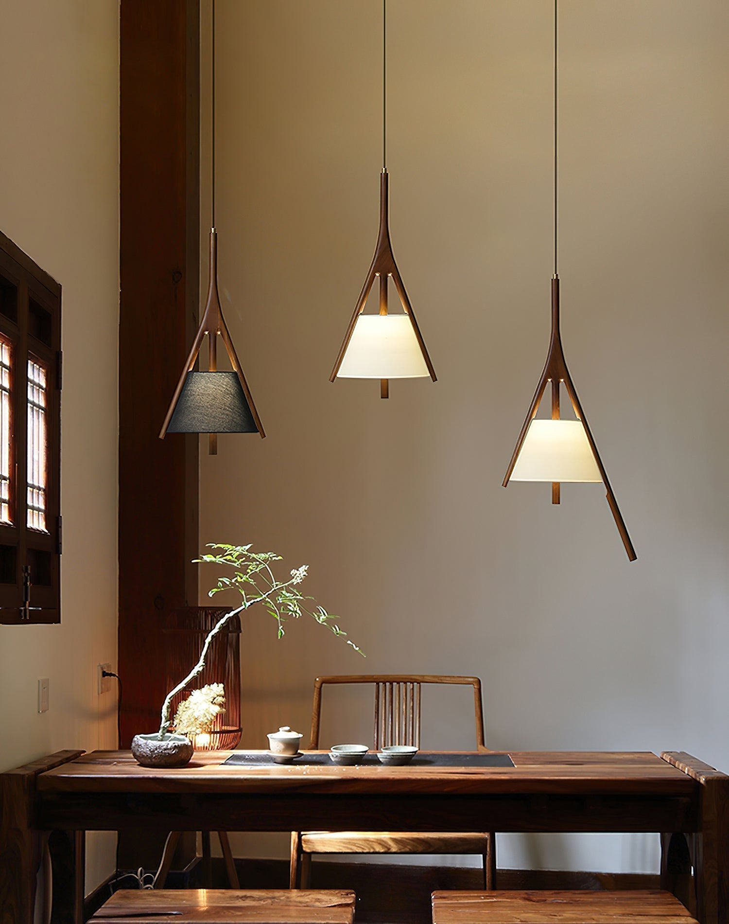Zovenarae Triangular Wood Pendant Light