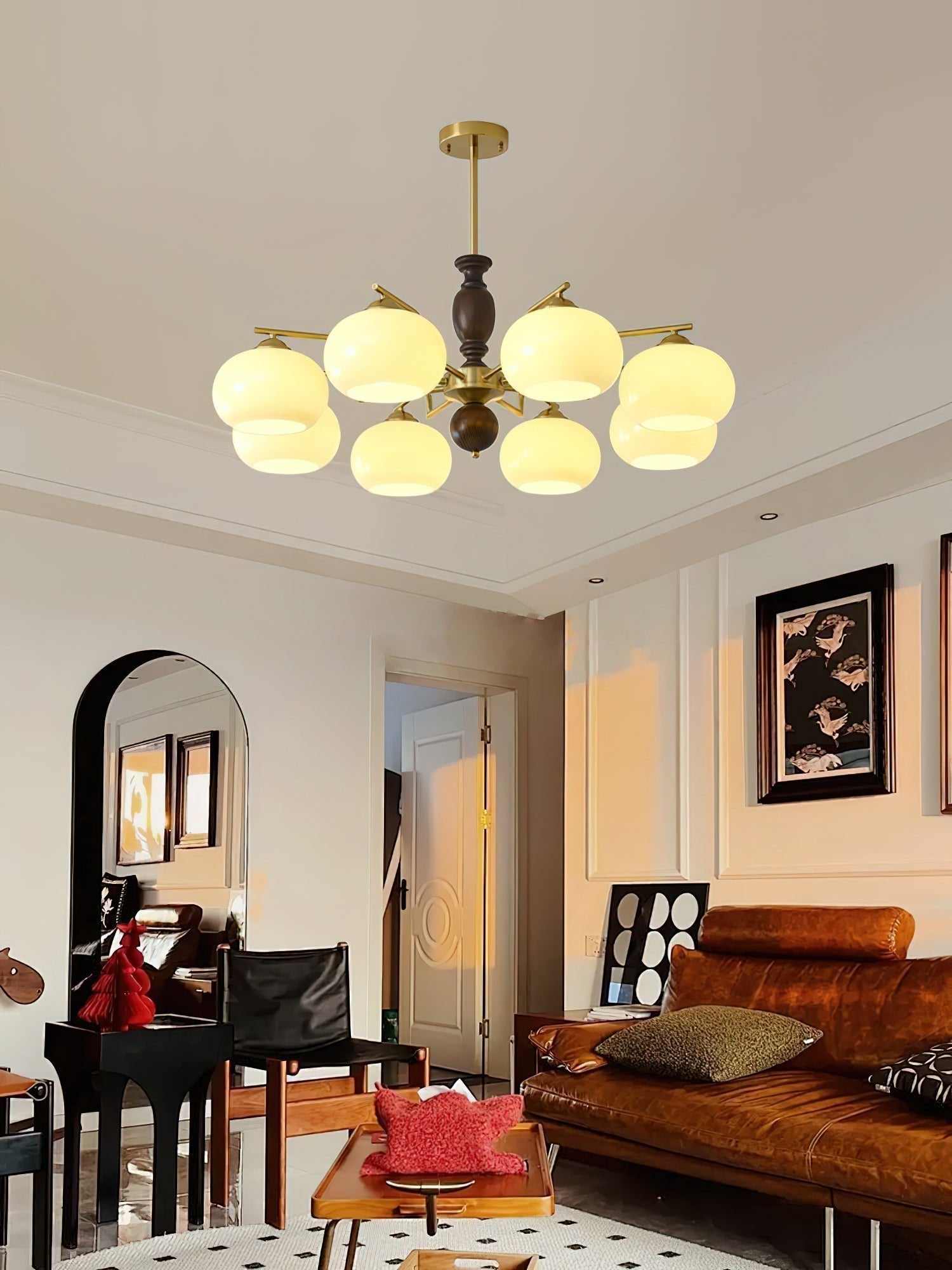 Elverora Chandelier Walnut Beige Orb