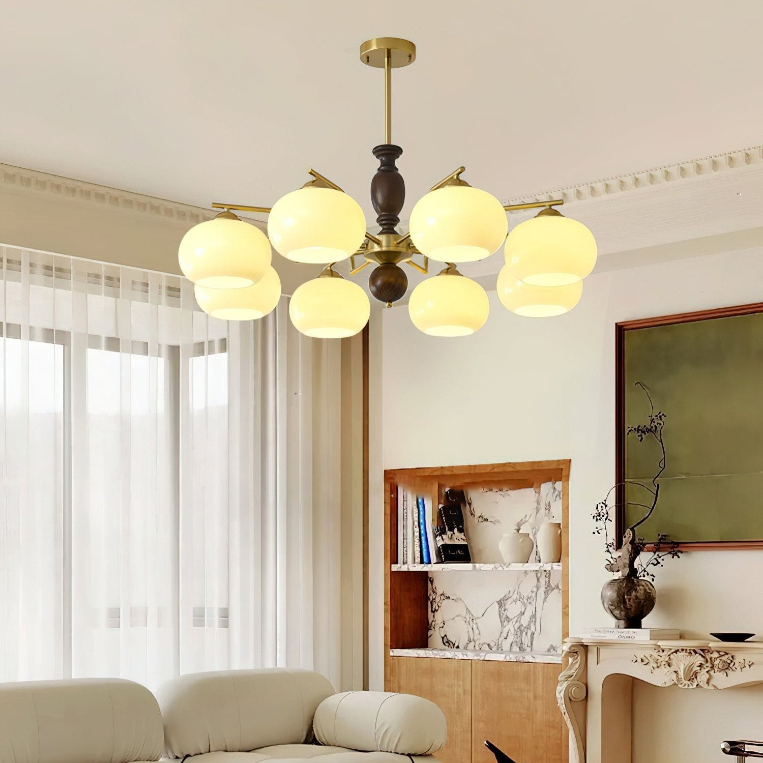 Elverora Chandelier Walnut Beige Orb