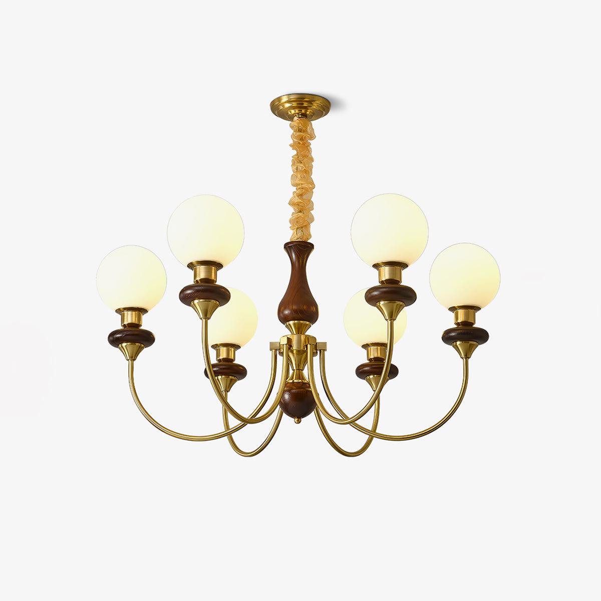 Rinoelle Chandelier Retro Brass Walnut Glass