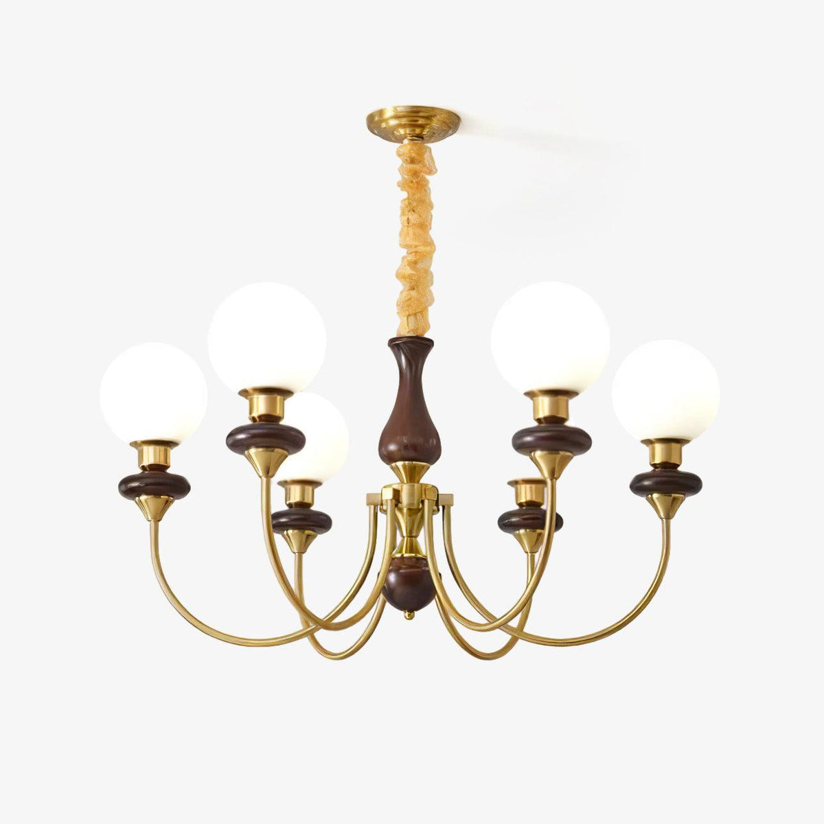 Rinoelle Chandelier Retro Brass Walnut Glass