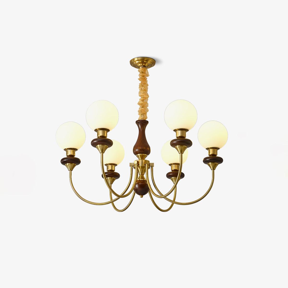 Rinoelle Chandelier Retro Brass Walnut Glass