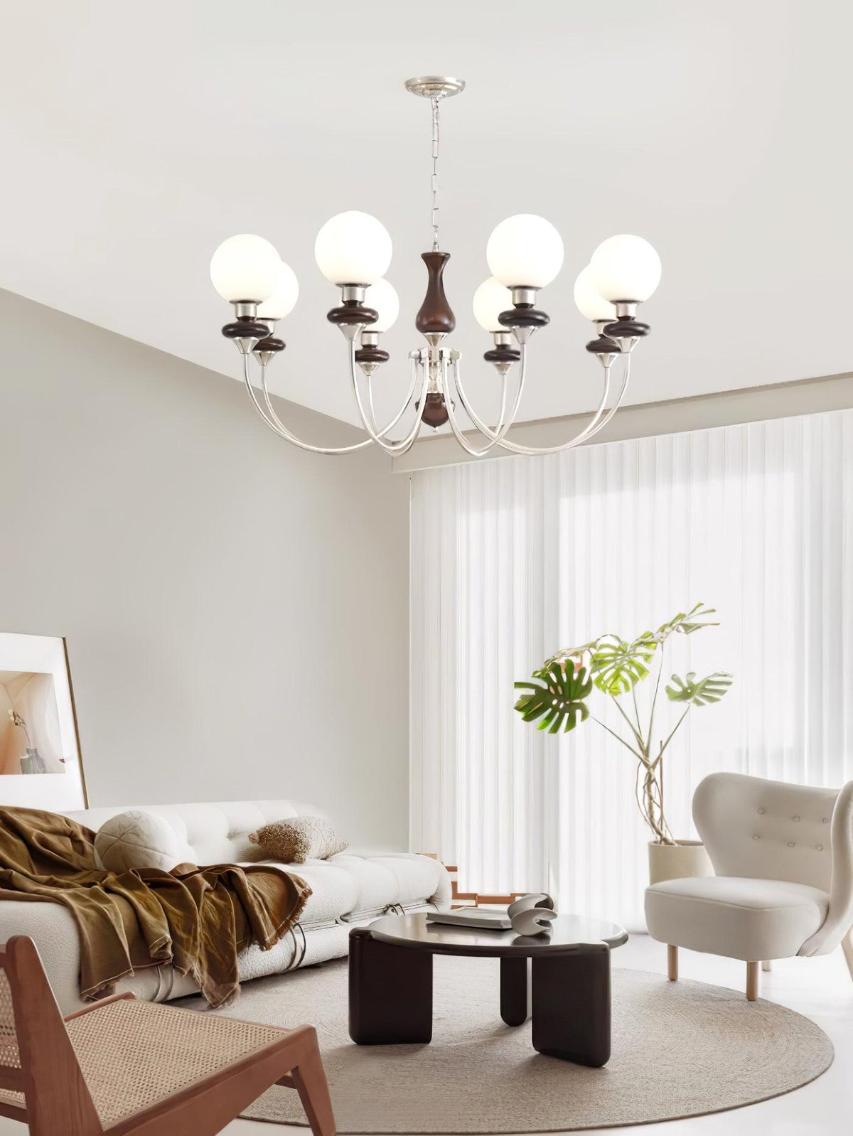 Rinoelle Chandelier Retro Brass Walnut Glass