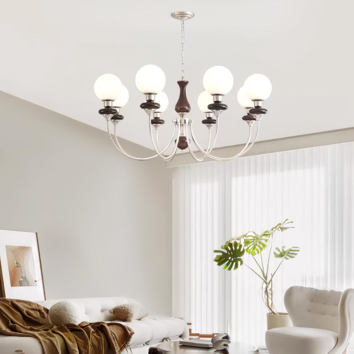 Rinoelle Chandelier Retro Brass Walnut Glass
