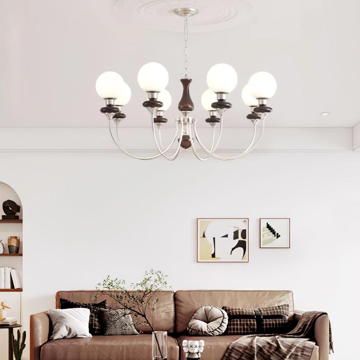 Rinoelle Chandelier Retro Brass Walnut Glass