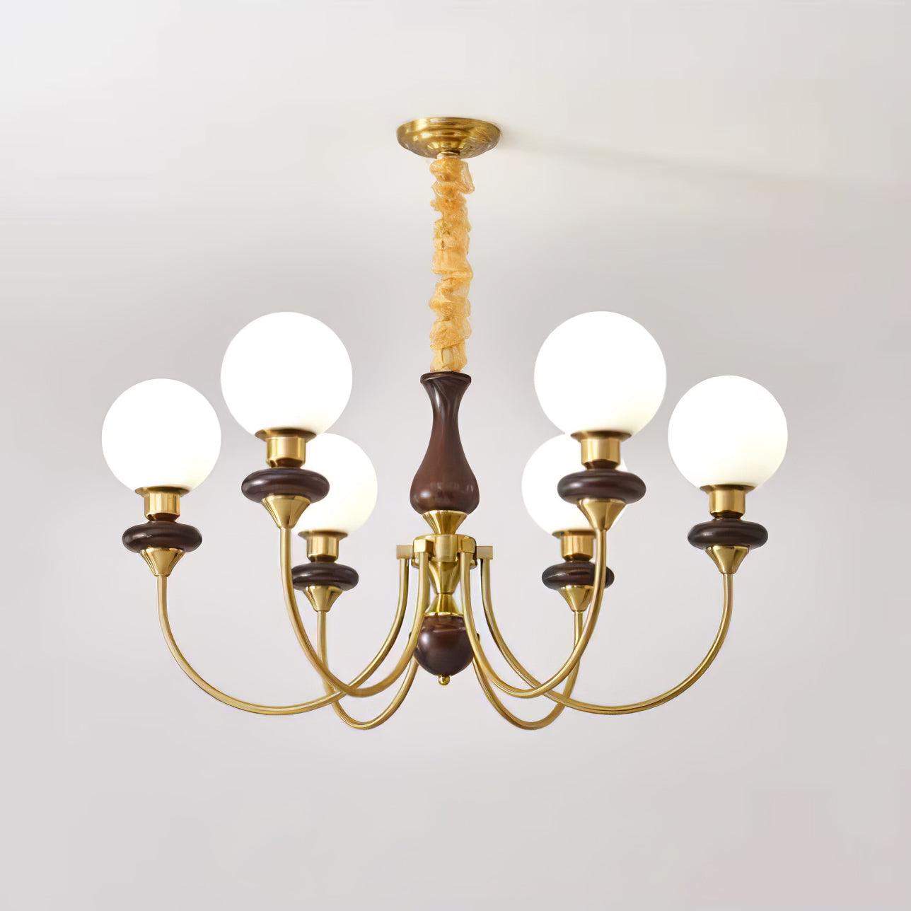 Rinoelle Chandelier Retro Brass Walnut Glass
