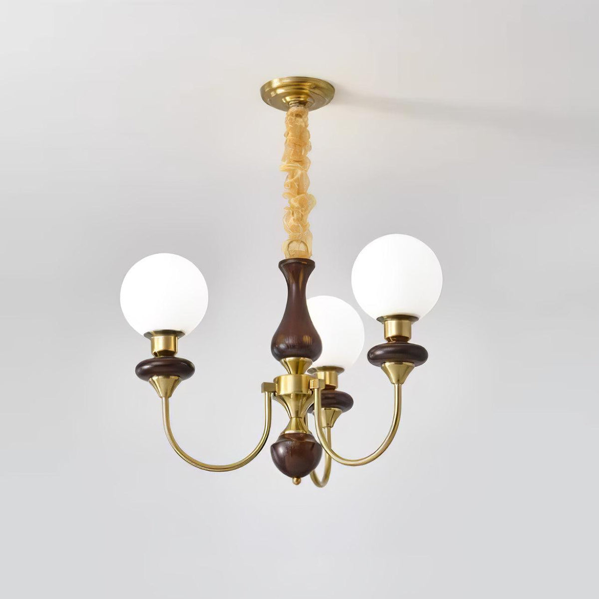 Rinoelle Chandelier Retro Brass Walnut Glass