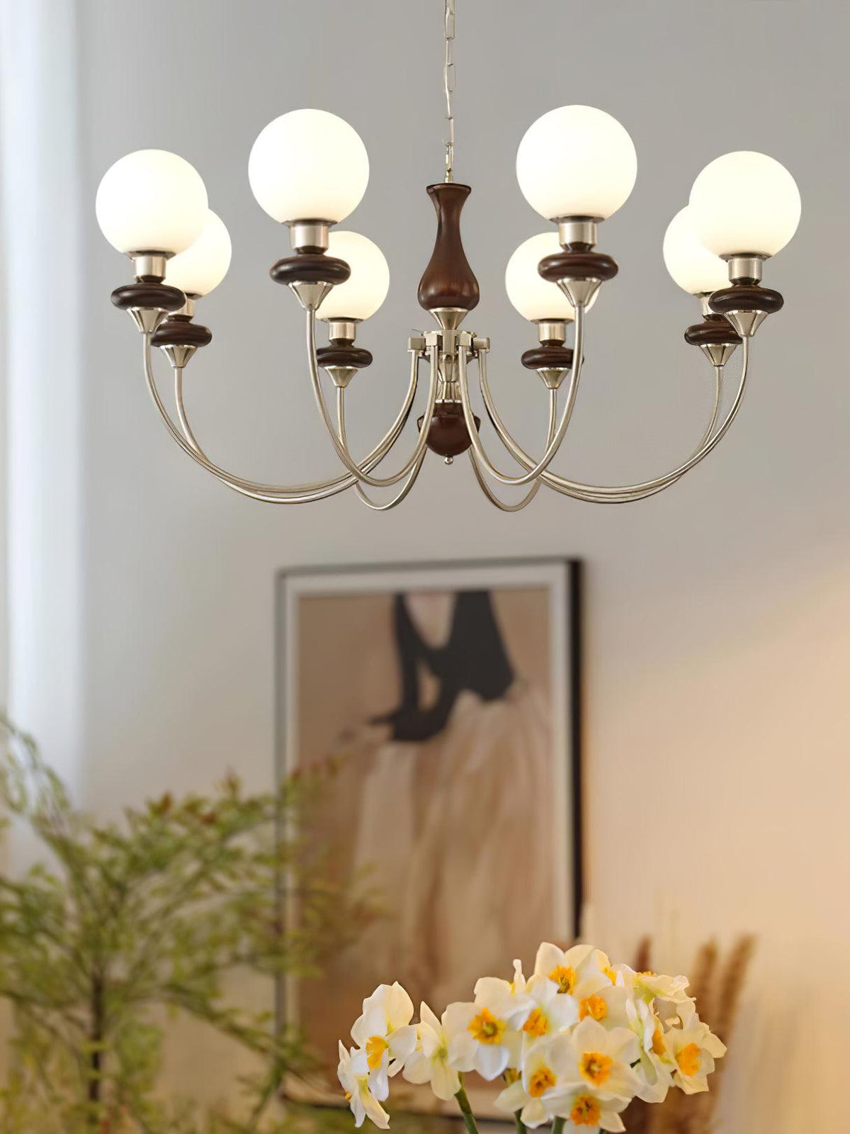 Rinoelle Chandelier Retro Brass Walnut Glass