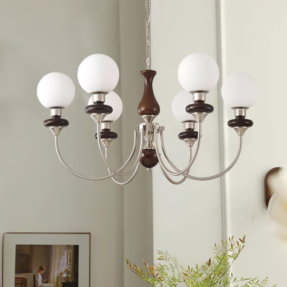 Rinoelle Chandelier Retro Brass Walnut Glass