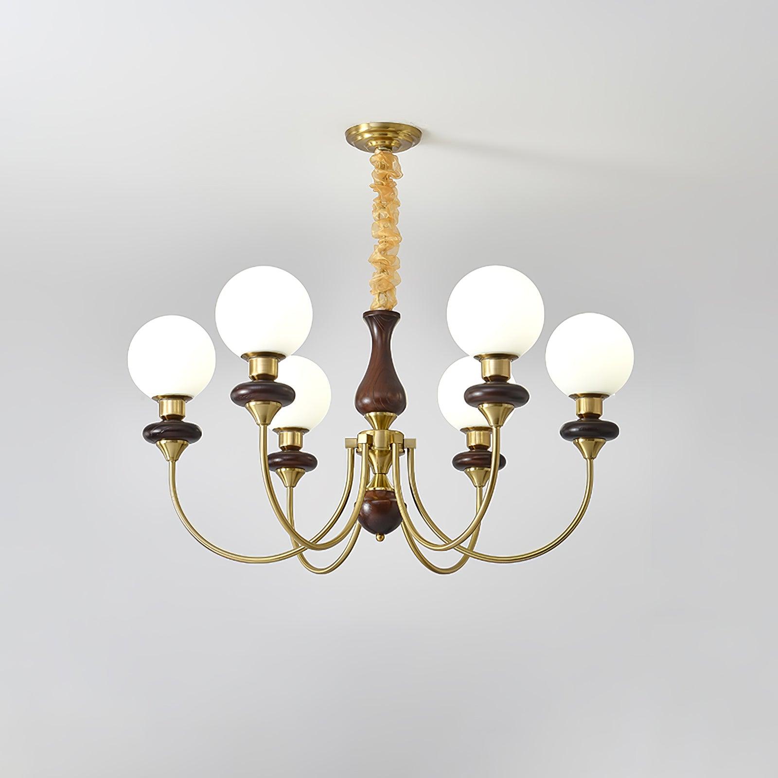 Rinoelle Chandelier Retro Brass Walnut Glass