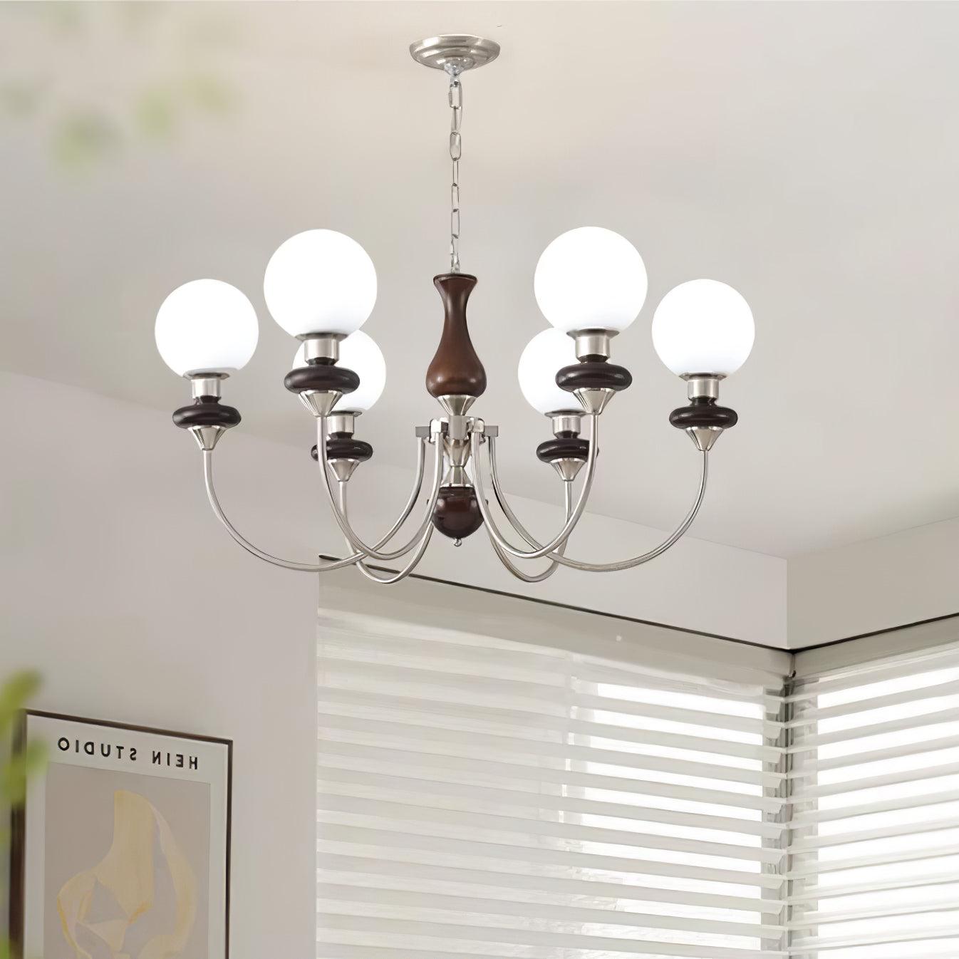 Rinoelle Chandelier Retro Brass Walnut Glass