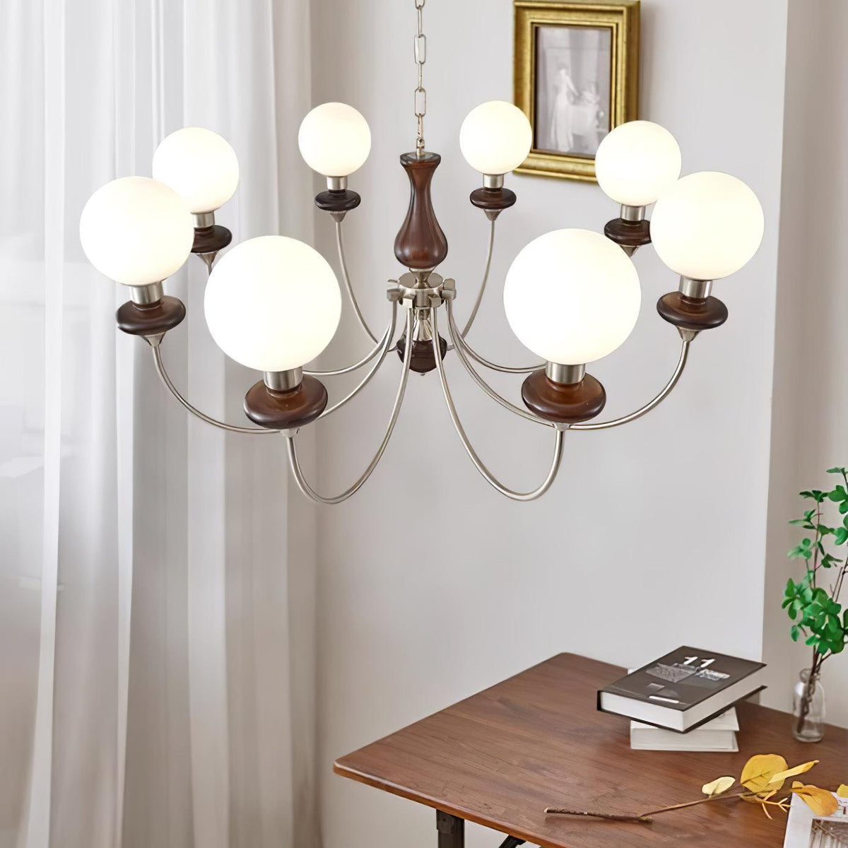 Rinoelle Chandelier Retro Brass Walnut Glass
