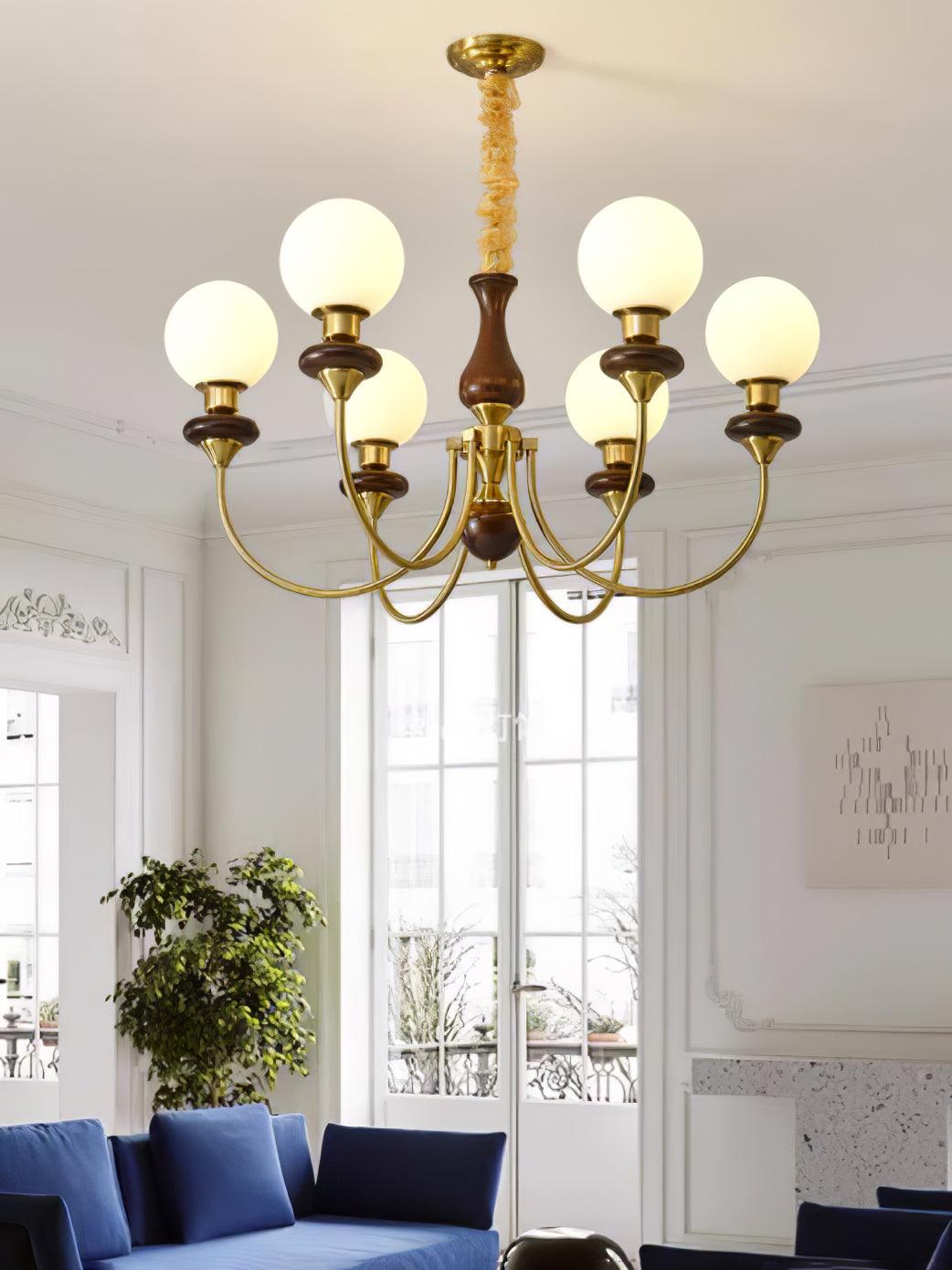Rinoelle Chandelier Retro Brass Walnut Glass