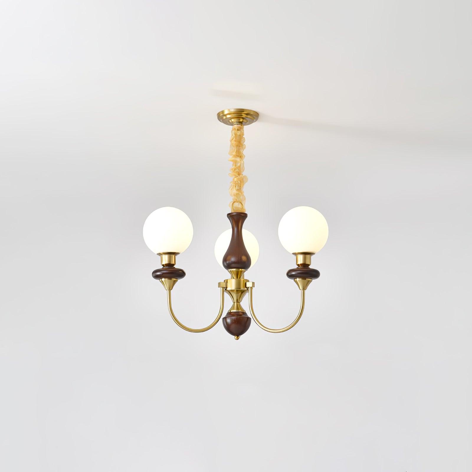 Rinoelle Chandelier Retro Brass Walnut Glass