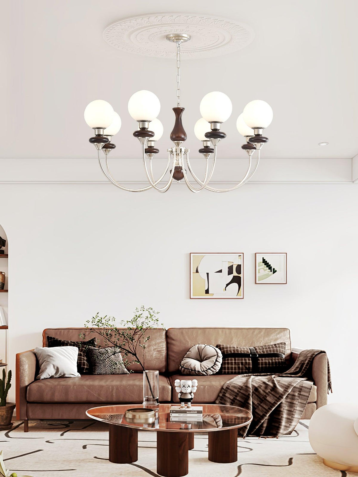 Rinoelle Chandelier Retro Brass Walnut Glass