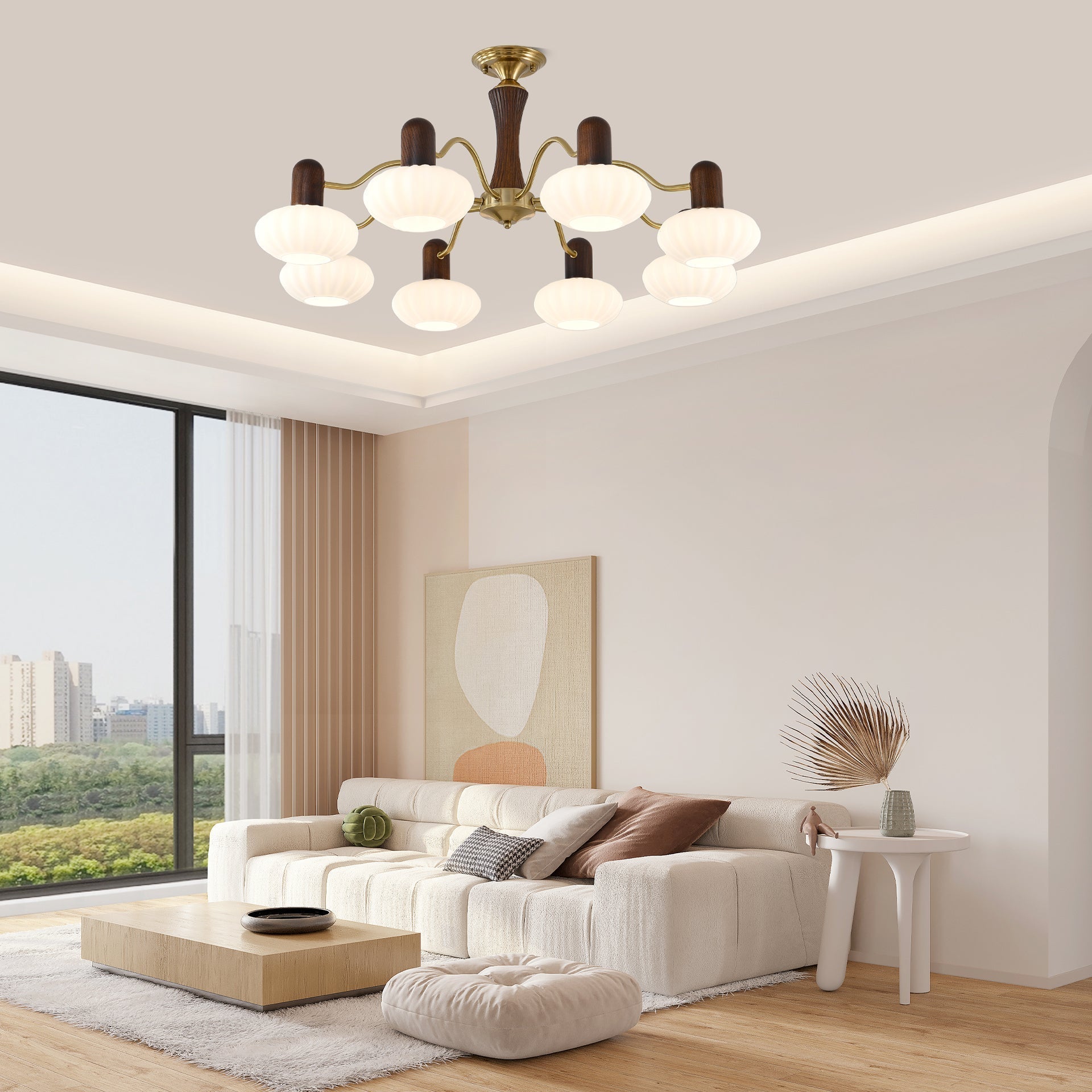 Rinuora Chandelier Walnut Embrace White Finish