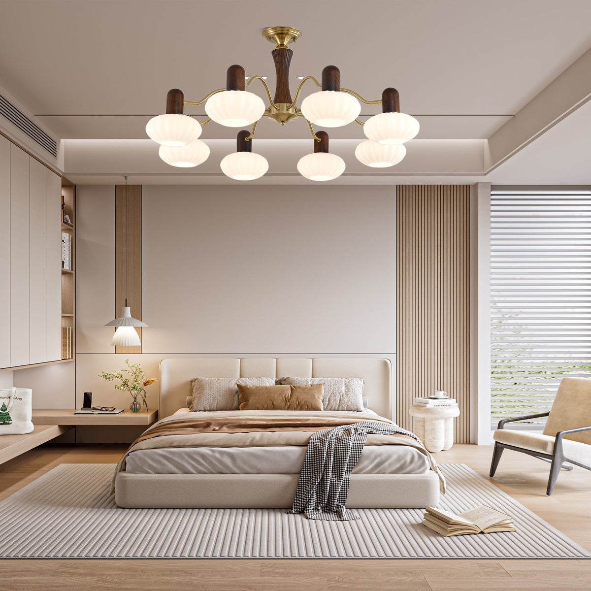 Rinuora Chandelier Walnut Embrace White Finish