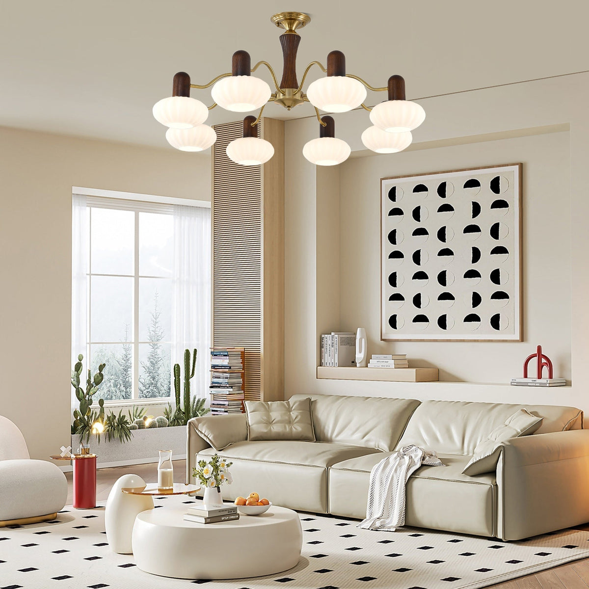 Rinuora Chandelier Walnut Embrace White Finish