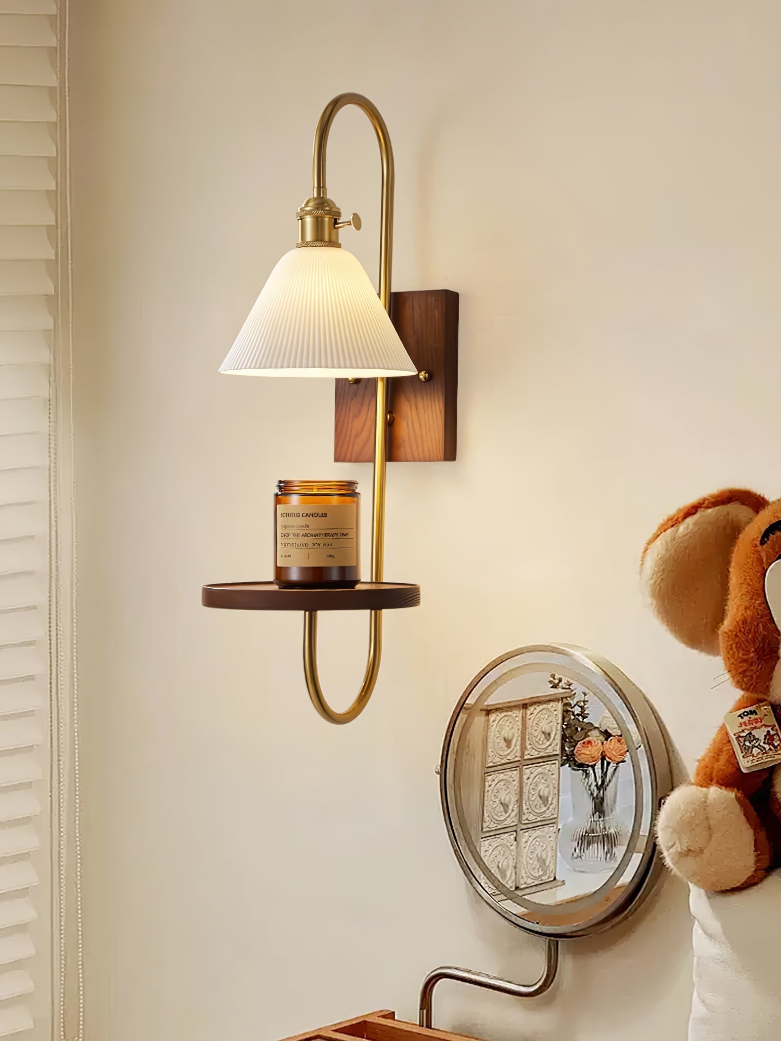 Altheus Nordic Art Shelf Walnut Wood Ceramics Sconce Wall lamp