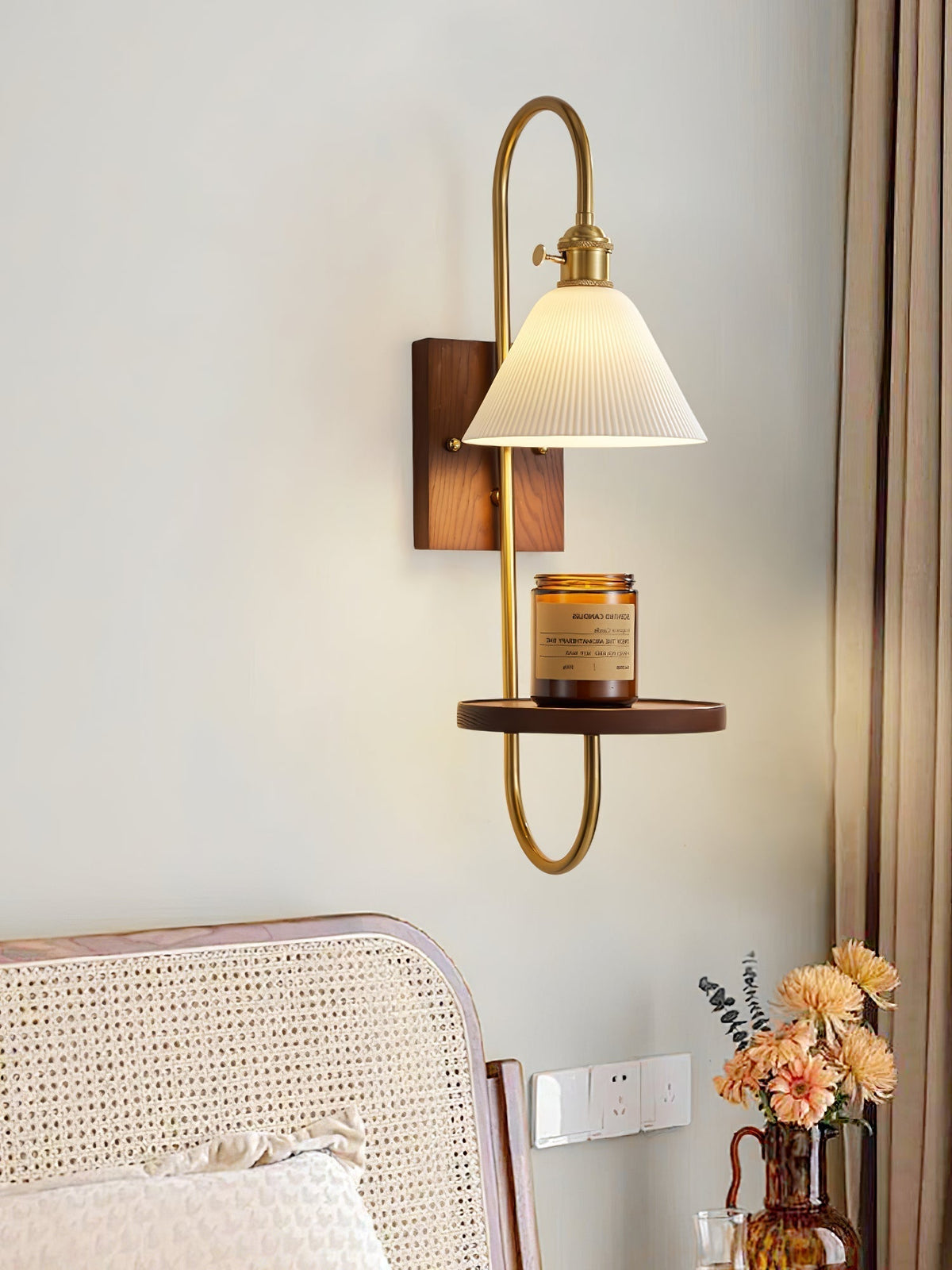 Altheus Nordic Art Shelf Walnut Wood Ceramics Sconce Wall lamp