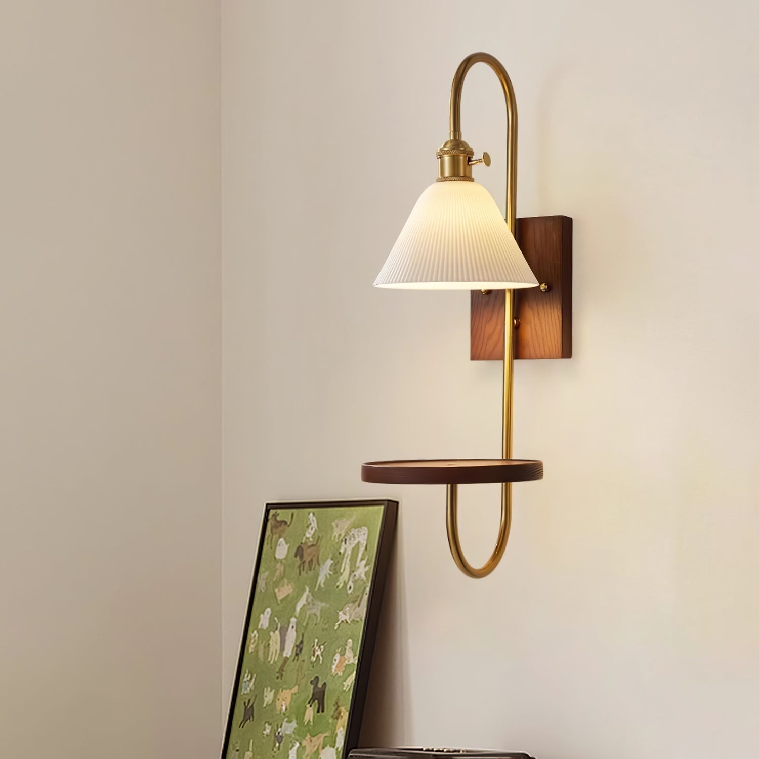 Altheus Nordic Art Shelf Walnut Wood Ceramics Sconce Wall lamp
