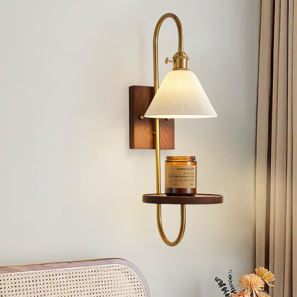 Altheus Nordic Art Shelf Walnut Wood Ceramics Sconce Wall lamp