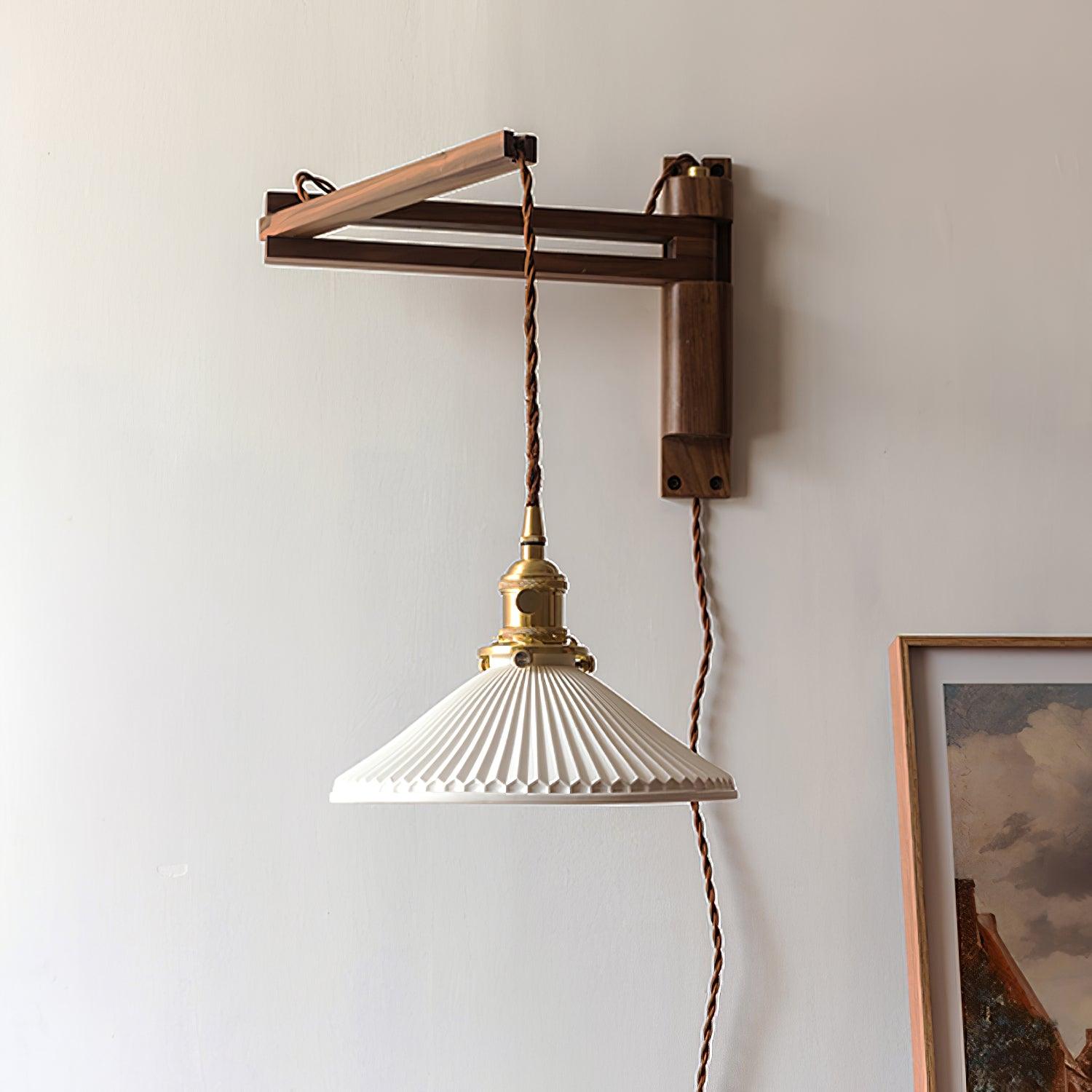 Evin Nordic Art Swing Arm Walnut Ceramic Wall Lamp