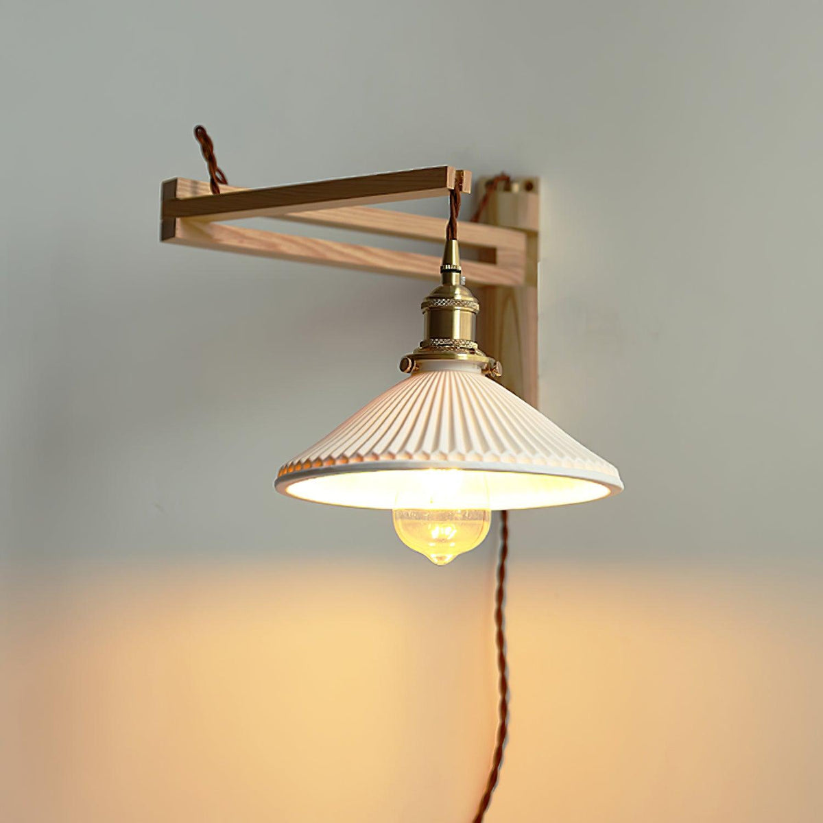 Esviel Nordic Art Swing Arm Walnut Ceramic Wall Light