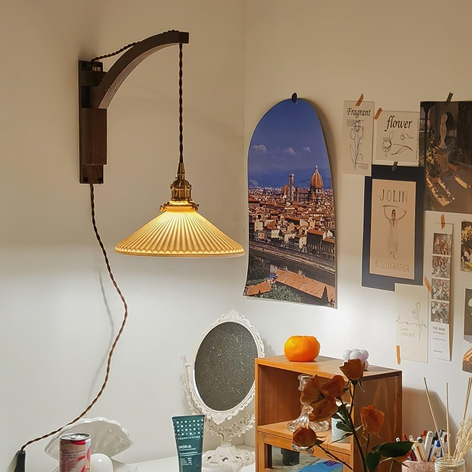 Esviel Nordic Art Swing Arm Walnut Ceramic Wall Light