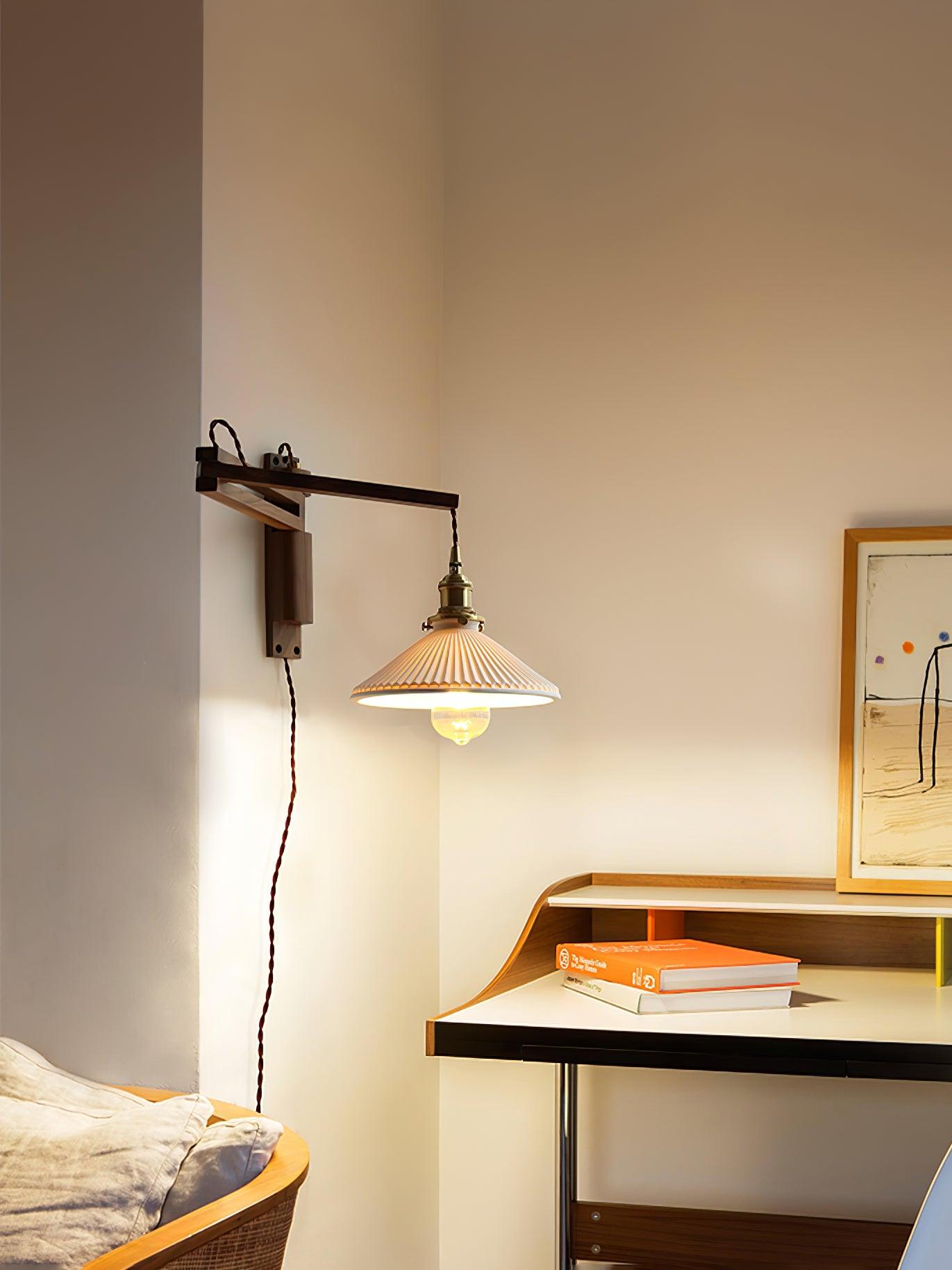 Evin Nordic Art Swing Arm Walnut Ceramic Wall Lamp