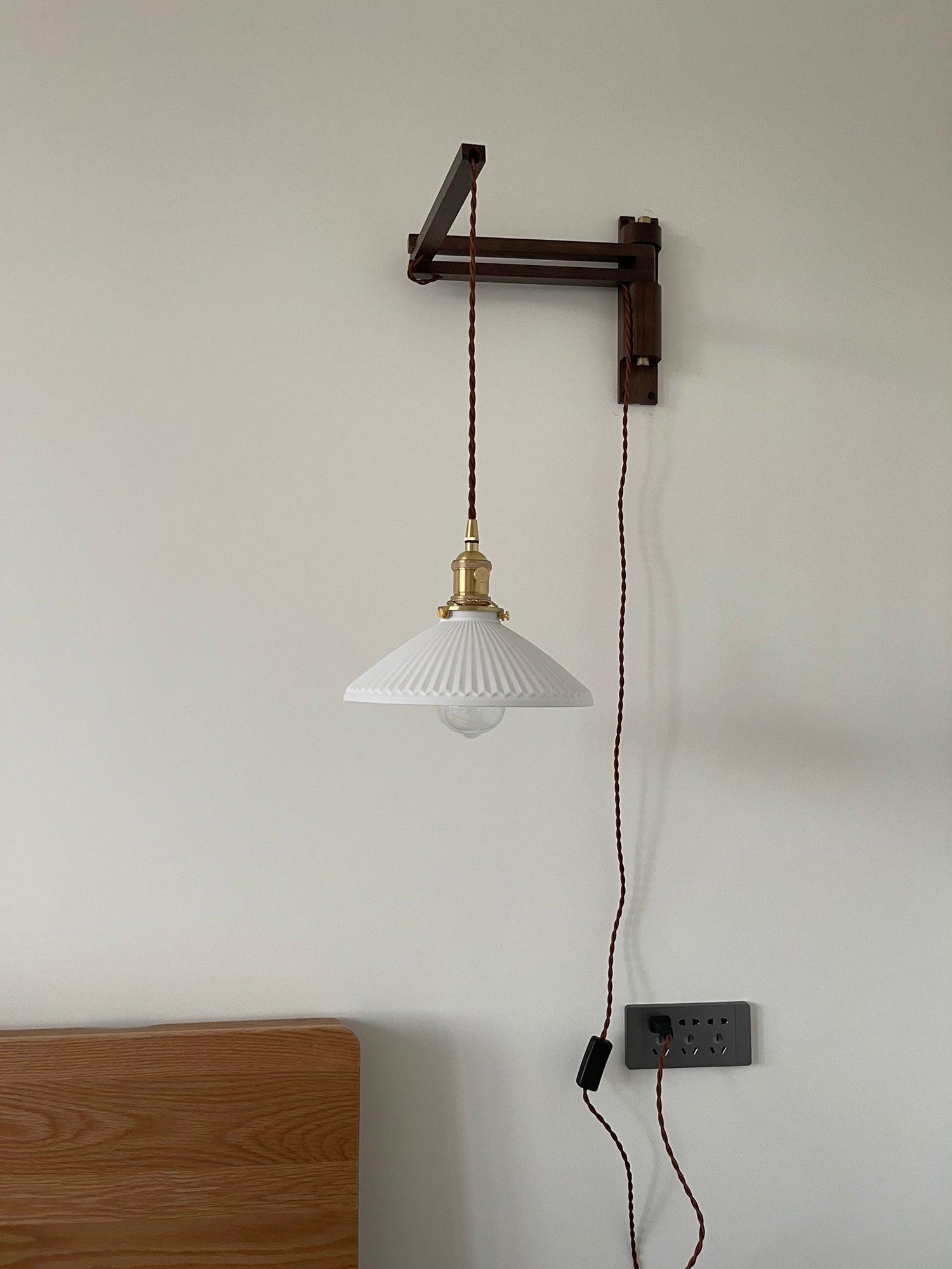 Sathen Nordic Art Telescopic Walnut Ceramic Wooden Wall Lamp