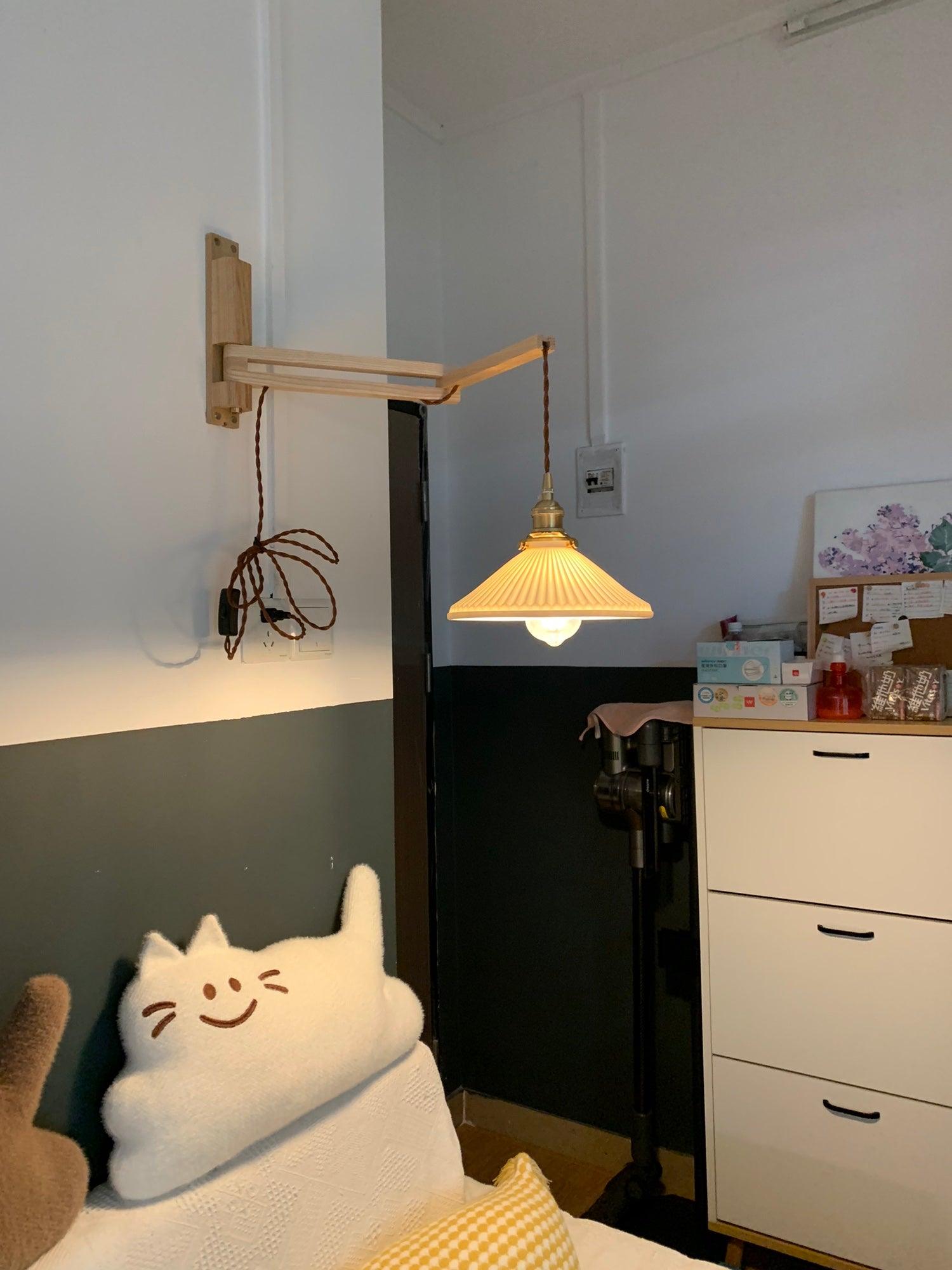 Sathen Nordic Art Telescopic Walnut Ceramic Wooden Wall Lamp
